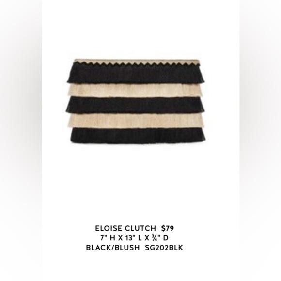 🆕Stella & Dot Eloise  black & blush fringe clutch. Floral interior. 🖤 🧡NWOT - Picture 10 of 10